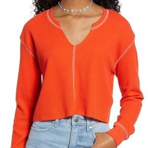 BP. Split Neck Thermal Crop Top Orange Fiesta Size Small